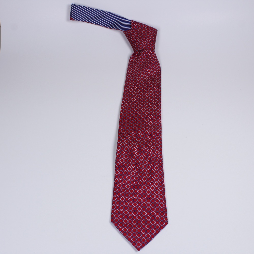 Tommy Hilfiger Silk Tie Red Blue Geometric Pattern Men's Business Necktie